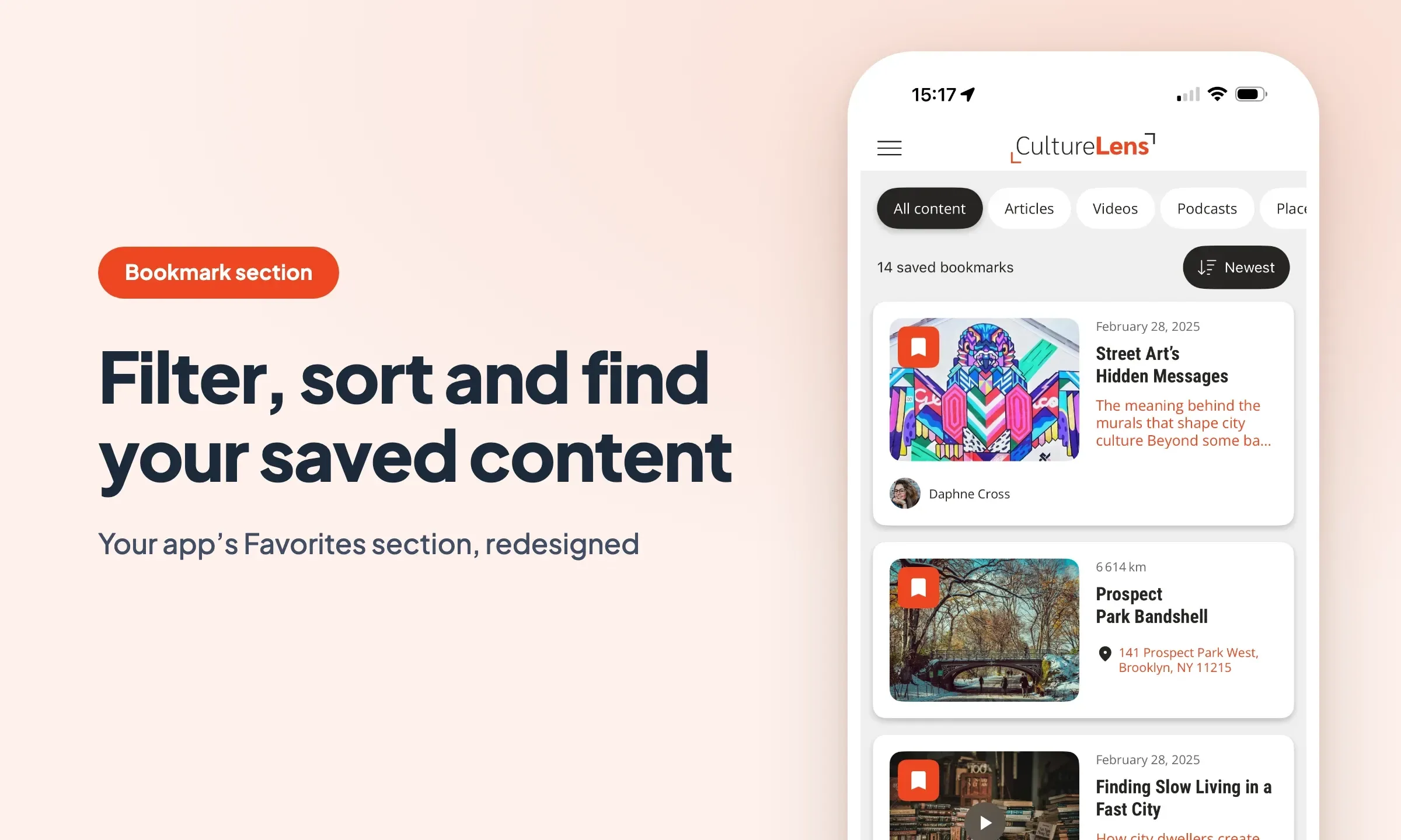 The new Favorites section: filter, sort and find your saved